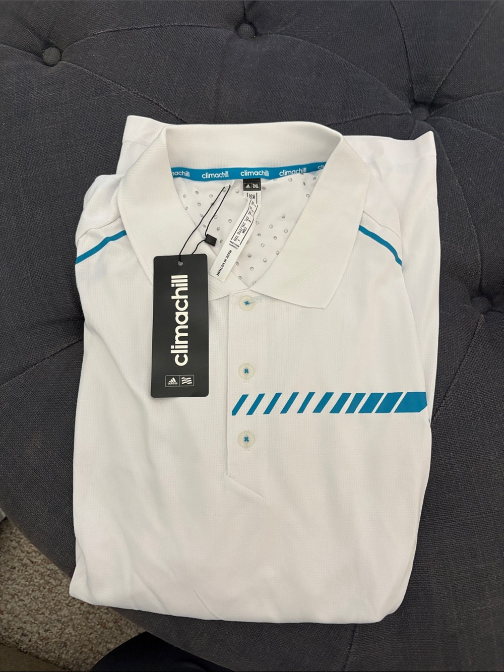 adidas White Polo with Teal Graphic Stripe